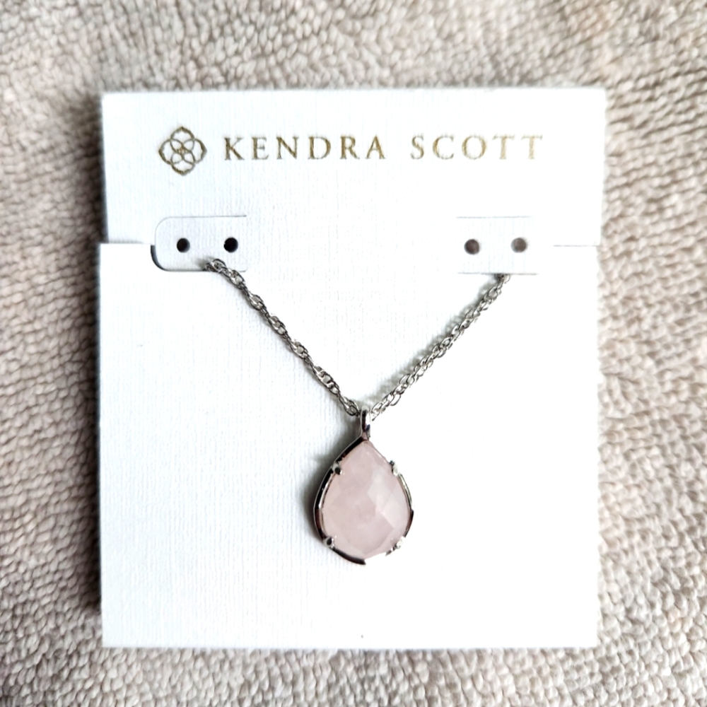 Kendra Scott Kiri Necklace in Rose Quartz in Rhodium Plate Silver NWT